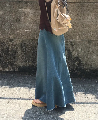 Synth Maxi Long Denim Skirt Filmed Layered Summer