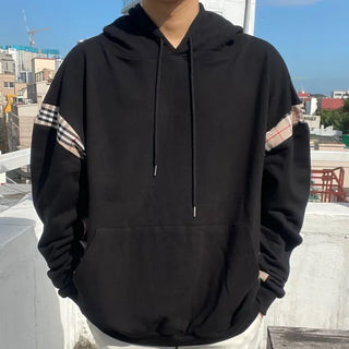 Burr Brown Check Color Block Unisex Hoodie