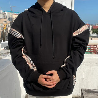 Burr Brown Check Color Block Unisex Hoodie