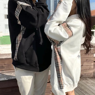 Burr Brown Check Color Block Unisex Hoodie