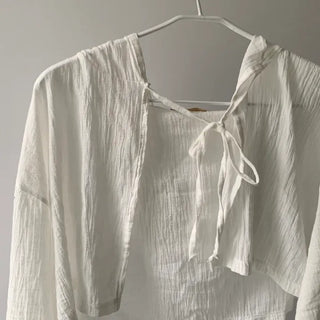 Bear Hood Summer Cardigan Salanta See-through Hooded Crop
