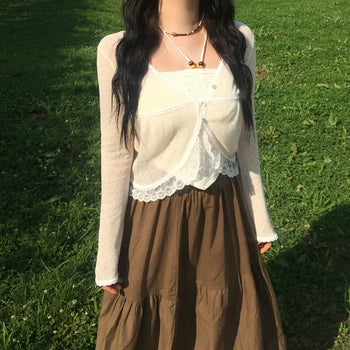 Cookie Lace Cardigan Button Transitional Season Look Flower