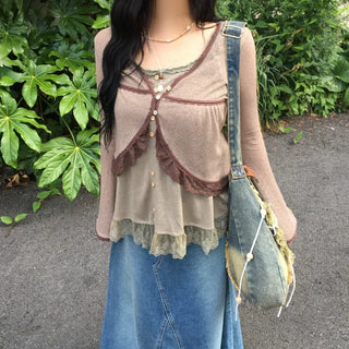 Cookie Lace Cardigan Button Transitional Season Look Flower