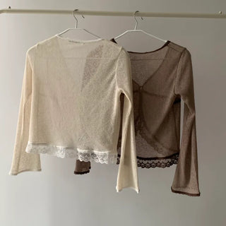 Cookie Lace Cardigan Button Transitional Season Look Flower