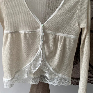 Cookie Lace Cardigan Button Transitional Season Look Flower