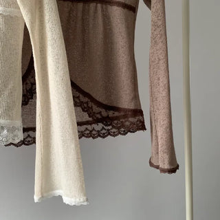 Cookie Lace Cardigan Button Transitional Season Look Flower