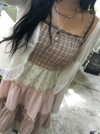 Cookie Lace Cardigan Button Transitional Season Look Flower