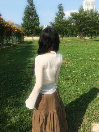 Cookie Lace Cardigan Button Transitional Season Look Flower