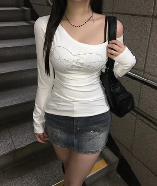 Glow Cubic Low-Rise Denim Mini Skirt Hot Fix