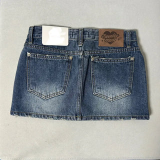 Glow Cubic Low-Rise Denim Mini Skirt Hot Fix