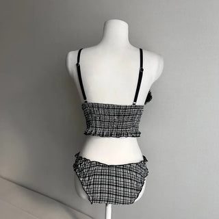 Black Check Side Volume Cover-up Bikini Skirt Resort