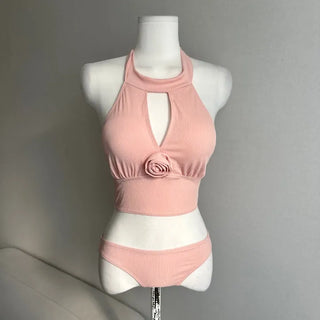 Halter Neck Slit Tiered Skirt Bikini Swimwear Monokini