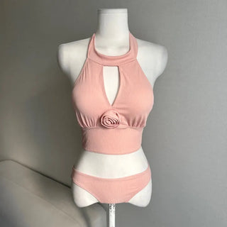 Halter Neck Slit Tiered Skirt Bikini Swimwear Monokini