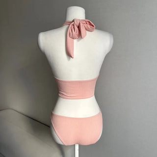 Halter Neck Slit Tiered Skirt Bikini Swimwear Monokini
