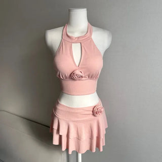 Halter Neck Slit Tiered Skirt Bikini Swimwear Monokini