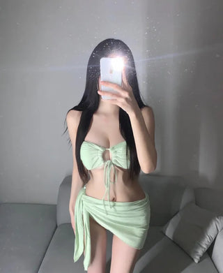 Ring Halter Cover-up Skirt Bikini Set Pool Party