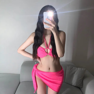 Ring Halter Cover-up Skirt Bikini Set Pool Party