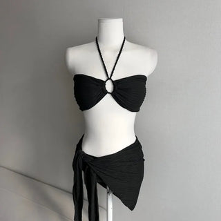 Ring Halter Cover-up Skirt Bikini Set Pool Party