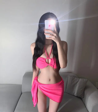 Ring Halter Cover-up Skirt Bikini Set Pool Party