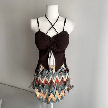 Ethnic Mood Strap Butterfly Bikini Two-Piece Set Hippie