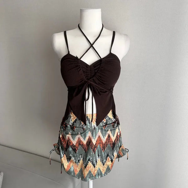 Ethnic Mood Strap Butterfly Bikini Two-Piece Set Hippie