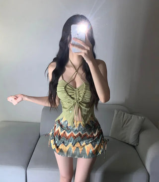 Ethnic Mood Strap Butterfly Bikini Two-Piece Set Hippie