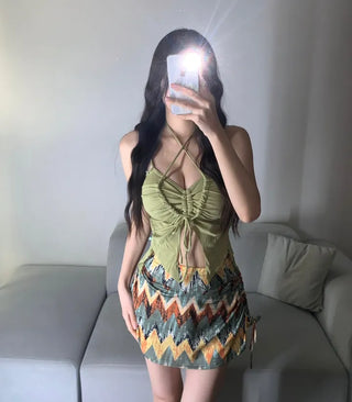 Ethnic Mood Strap Butterfly Bikini Two-Piece Set Hippie
