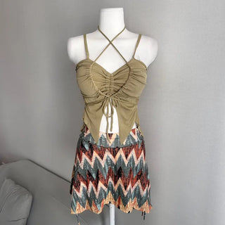 Ethnic Mood Strap Butterfly Bikini Two-Piece Set Hippie