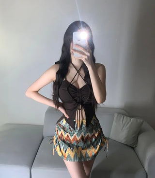 Ethnic Mood Strap Butterfly Bikini Two-Piece Set Hippie