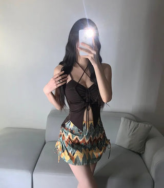 Ethnic Mood Strap Butterfly Bikini Two-Piece Set Hippie