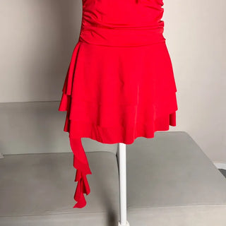 Resort Corsage Flower Red Ribbon Shirred One-piece Swimsuit