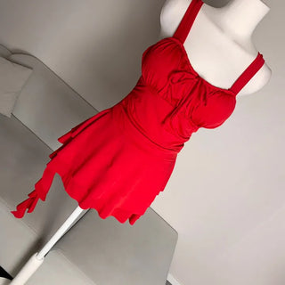 Resort Corsage Flower Red Ribbon Shirred One-piece Swimsuit