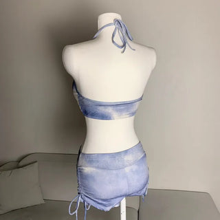 Cover-up Bikini Piece Set Off-shoulder Knit See-through Swimwear