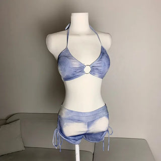 Cover-up Bikini Piece Set Off-shoulder Knit See-through Swimwear