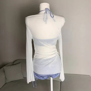 Cover-up Bikini Piece Set Off-shoulder Knit See-through Swimwear