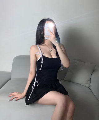 Color Block Ribbon Balloon One-piece Swimsuit Lovely Glam