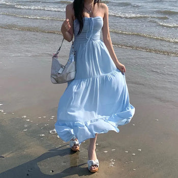 Long Shirred Strap Top Dress Resort Southeast Asia
