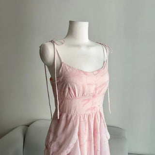 Pink Chiffon Frill Bustier Dress Sleeveless Long Flare