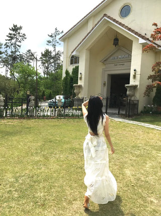 Perforated Bohemian Ethnic Sleeveless Dress Long Vacation Look