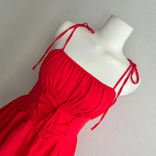 Corset Eyelet Smocked Tiered Shirred Dress Ribbon Mini