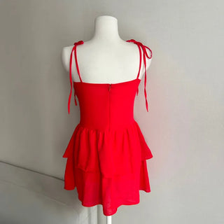 Corset Eyelet Smocked Tiered Shirred Dress Ribbon Mini