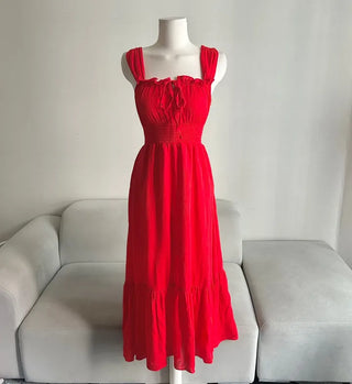 Goddess Long Sleeveless Smoked Banding Ribbon Dress Shirred
