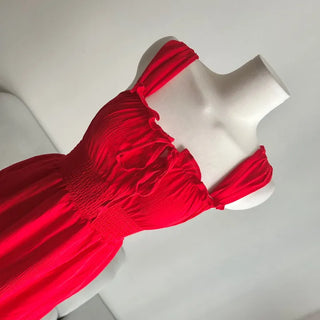 Goddess Long Sleeveless Smoked Banding Ribbon Dress Shirred