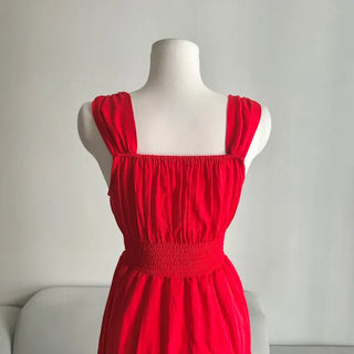 Goddess Long Sleeveless Smoked Banding Ribbon Dress Shirred