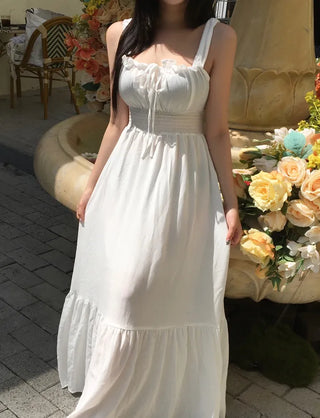 Goddess Long Sleeveless Smoked Banding Ribbon Dress Shirred
