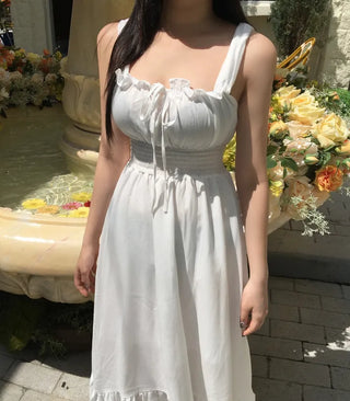 Goddess Long Sleeveless Smoked Banding Ribbon Dress Shirred
