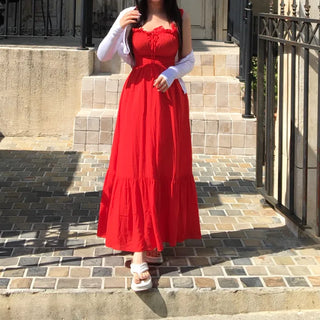 Goddess Long Sleeveless Smoked Banding Ribbon Dress Shirred