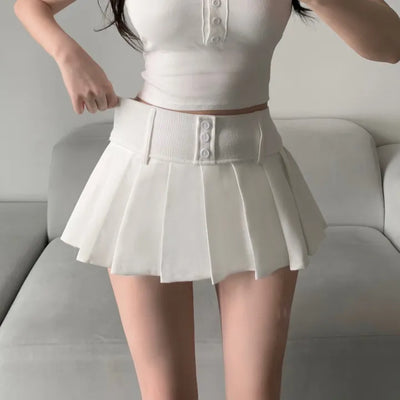 Tight-waisted Button Detail Pleated Skorts Skirt Mini Daily