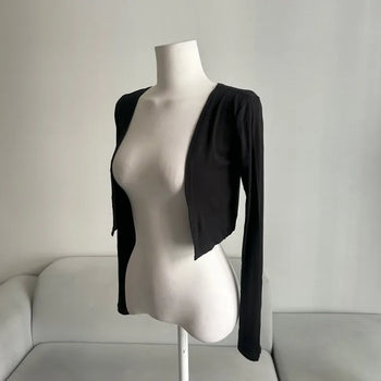 Stretchy Crop Long Sleeve Cardigan Transitional Season Summer
