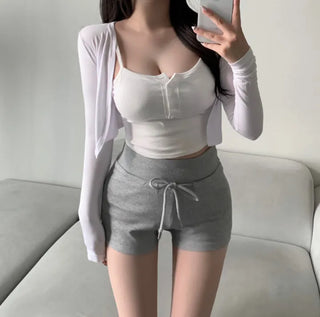 Stretchy Crop Long Sleeve Cardigan Transitional Season Summer